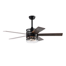 Загрузить изображение в средство просмотра галереи, 52-inch 5-blade Lighted Ceiling Fan with Remote Control , Glass Shade (Optional Remote) --Matte Black