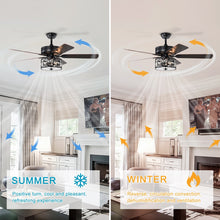 Load image into Gallery viewer, 52" Crystal Chandelier Fan with Lights and Remote Control, Modern Ceiling Fan with Dual Finish Reversible Blades, Fandelier, Matte Black