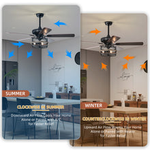 Load image into Gallery viewer, 52" Farmhouse Ceiling Fan with  Remote, 3-Lights Ceiling Fan with Light Fixture (No include Bulbs), Ceiling Fan --Black Matte+Wood Grain