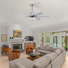 Load image into Gallery viewer, 52'' Modern Ceiling Fans with Remote, Wood Ceiling Fan with Lights, LED Ceiling Fan Light with 6 Blade, 3 Speed AC Motor Indoor Ceiling Fan--Chrome