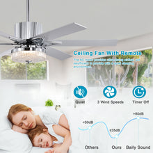 Load image into Gallery viewer, 52'' Modern Ceiling Fans with Remote, Wood Ceiling Fan with Lights, LED Ceiling Fan Light with 6 Blade, 3 Speed AC Motor Indoor Ceiling Fan--Chrome