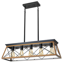 Load image into Gallery viewer, 31.5" Walnut Farmhouse Chandelier Dining Room Rectangular Island Light Metal Chandelier