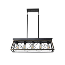 Cargar imagen en el visor de la galería, 31.5" Golden Black Farmhouse Chandelier Dining Room Rectangular Island Light Metal Chandelier