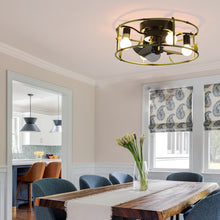 Cargar imagen en el visor de la galería, Modern Style Ceiling Light Green Cage Ceiling Fan Light Remote Controlled Ceiling Fan Light