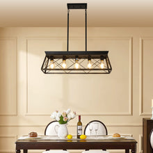 Cargar imagen en el visor de la galería, 31.5" Golden Black Farmhouse Chandelier Dining Room Rectangular Island Light Metal Chandelier