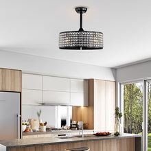 Load image into Gallery viewer, 20.67" Crystal Ceiling Fan AC Motor, Black Enclosed Ceiling Fan with Light and Remote, Reversible 3 Speeds, 1/2/4 Timing (No Bulbs Included)--Matte Black