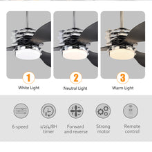 Load image into Gallery viewer, 52'' ABS Blades Ceiling Fan with Lights and Remote (6 Speeds Adjustable) , DC Motor Modern Ceiling Fan with 3 Abs Fan Blades & 2 down Rods, Indoor Ceiling Fan with Light
