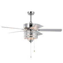 Load image into Gallery viewer, 52'' Classical Crystal Ceiling Fan Lamp  5 Reversible Blades, Chrome (Hand Pull Chain)