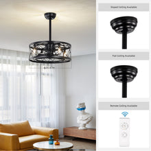 Load image into Gallery viewer, 20" Matte Black Drum Ceiling Fan Light Modern Cage Reversible Ceiling Fan Light