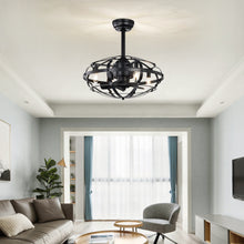 Carregar imagem no visualizador da galeria, 18" Matte Black Cage Ceiling Fan Light Industrial Style Ceiling Fan Light Kit Three-speed Adjustment Ceiling Fan