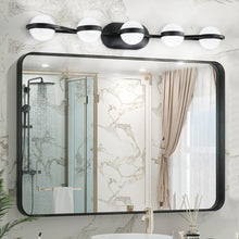 Load image into Gallery viewer, 35.4" Modern Bathroom Black Mirror Light Wall Mounted Vanity Light Globe 5 Lights