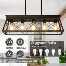 Cargar imagen en el visor de la galería, 31.5" Golden Black Farmhouse Chandelier Dining Room Rectangular Island Light Metal Chandelier