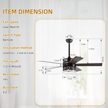 Загрузить изображение в средство просмотра галереи, 52-inch 5-blade Lighted Ceiling Fan with Remote Control , Glass Shade (Optional Remote) --Matte Black