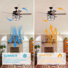 Load image into Gallery viewer, 52'' Low Profile Ceiling Fan with Lights (No Include Bulb), Blade Dark Wood Ceiling Fan