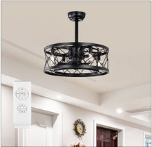 Load image into Gallery viewer, 20" Matte Black Drum Ceiling Fan Light Modern Cage Reversible Ceiling Fan Light