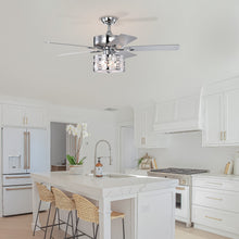 Load image into Gallery viewer, 52" Elegant Ceiling Fan Light with Remote, Crystal Chandelier Fan 5 Chrome Reversible Wood Blades