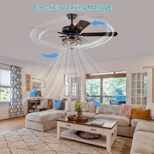 Load image into Gallery viewer, 52" Luxury Crystal Ceiling Fan Light Traditional Matte Black Ceiling Fan Reversible 3-speed Ceiling Fan, 1H/2H/4H/8H Timer