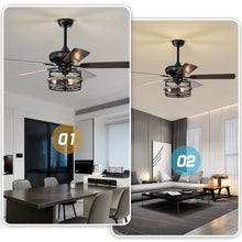 Load image into Gallery viewer, 52" Farmhouse Ceiling Fan with  Remote, 3-Lights Ceiling Fan with Light Fixture (No include Bulbs), Ceiling Fan --Black Matte+Wood Grain