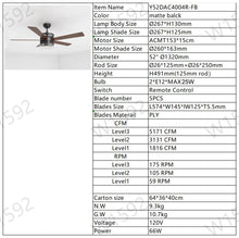 Загрузить изображение в средство просмотра галереи, 52-inch 5-blade Lighted Ceiling Fan with Remote Control , Glass Shade (Optional Remote) --Matte Black
