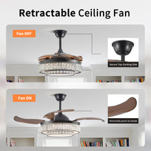 Cargar imagen en el visor de la galería, Modern Style Black Telescopic Ceiling Fan Light Remote Control Silent Reversible Ceiling Fan LED Recessed Pendant Light