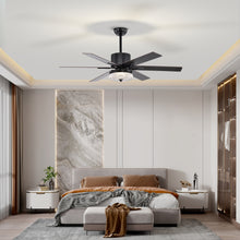 Загрузить изображение в средство просмотра галереи, 52" Matte Black Modern LED Ceiling Fan Light, 6 Blade Remote Control Ceiling Fan, Reversible Ceiling Fan
