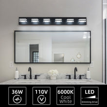 Загрузить изображение в средство просмотра галереи, LED Modern Black Vanity Light Bathroom Acrylic Mirror Front Light Rectangular 6 Lights