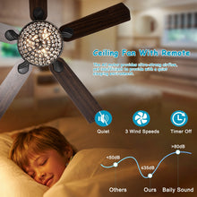 Load image into Gallery viewer, 52" Luxury Crystal Ceiling Fan Light Traditional Matte Black Ceiling Fan Reversible 3-speed Ceiling Fan, 1H/2H/4H/8H Timer