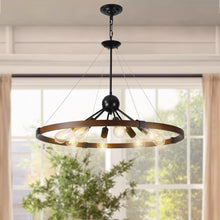 Load image into Gallery viewer, 31.5" Vintage Chandelier Farmhouse Ring Chandelier Chain Chandelier (Black + Walnut)