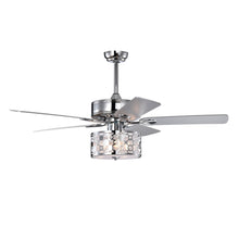 Load image into Gallery viewer, 52" Elegant Ceiling Fan Light with Remote, Crystal Chandelier Fan 5 Chrome Reversible Wood Blades