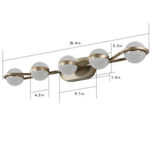 Load image into Gallery viewer, 35.4" Modern Bathroom Gold Mirror Light Wall Mounted Vanity Light Globe 5 Lights