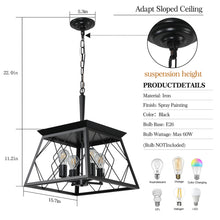 Load image into Gallery viewer, Black Farmhouse Lantern Chandelier Dining Room Vintage Chain Chandelier (No Bulbs)