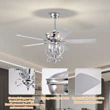 Load image into Gallery viewer, 52” 4 Lights Ceiling Fan with 5 Wood Blades, Two-Color Fan Blade, AC Motor, Remote Control, Reversible Airflow, 3-Speed, Adjustable Height, Traditional Ceiling Fan (Silver)