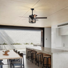 Load image into Gallery viewer, 52" Farmhouse Ceiling Fan with  Remote, 3-Lights Ceiling Fan with Light Fixture (No include Bulbs), Ceiling Fan --Black Matte+Wood Grain