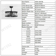 Load image into Gallery viewer, 20" Matte Black Drum Ceiling Fan Light Modern Cage Reversible Ceiling Fan Light