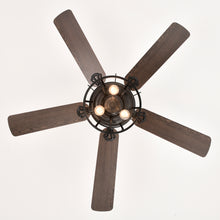 Load image into Gallery viewer, 52'' Farmhouse Ceiling Fan with Lights, 52 Inch Industrial Cage Ceiling Fan Light, Indoor Outdoor Ceiling Fan with Remote, Reversible AC Motor