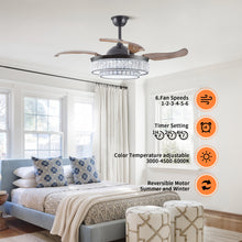 Cargar imagen en el visor de la galería, Modern Style Black Telescopic Ceiling Fan Light Remote Control Silent Reversible Ceiling Fan LED Recessed Pendant Light
