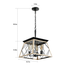 Load image into Gallery viewer, Oak Farmhouse Lantern Chandelier Dining Room Vintage Chain Chandelier (No Bulbs)