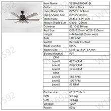 Загрузить изображение в средство просмотра галереи, 52" Matte Black Modern LED Ceiling Fan Light, 6 Blade Remote Control Ceiling Fan, Reversible Ceiling Fan