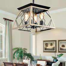 Load image into Gallery viewer, Oak Farmhouse Lantern Chandelier Dining Room Vintage Chain Chandelier (No Bulbs)