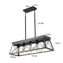 Cargar imagen en el visor de la galería, 31.5" Golden Black Farmhouse Chandelier Dining Room Rectangular Island Light Metal Chandelier