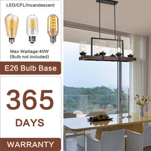 Загрузить изображение в средство просмотра галереи, Matte Black / Wood Grain Metal Chandelier Fixture, 6 Lights Ceiling Pendant Ligh, Adjustable Height , E26*6 (No Include Bulb)