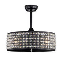 Load image into Gallery viewer, 20.67" Crystal Ceiling Fan AC Motor, Black Enclosed Ceiling Fan with Light and Remote, Reversible 3 Speeds, 1/2/4 Timing (No Bulbs Included)--Matte Black