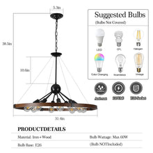 Load image into Gallery viewer, 31.5" Vintage Chandelier Farmhouse Ring Chandelier Chain Chandelier (Black + Walnut)
