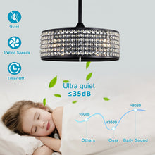 Load image into Gallery viewer, 20.67" Crystal Ceiling Fan AC Motor, Black Enclosed Ceiling Fan with Light and Remote, Reversible 3 Speeds, 1/2/4 Timing (No Bulbs Included)--Matte Black