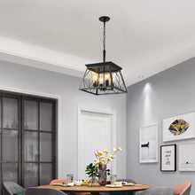 Load image into Gallery viewer, Golden Black Farmhouse Lantern Chandelier Dining Room Vintage Chain Chandelier (No Bulbs)
