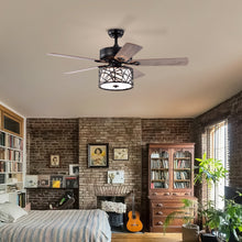 Load image into Gallery viewer, 52'' Low Profile Ceiling Fan with Lights (No Include Bulb), Blade Dark Wood Ceiling Fan