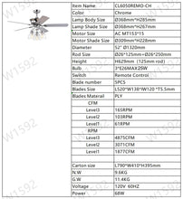 Load image into Gallery viewer, 52" Farmhouse Glass Shade 5-Blade Reversible Ceiling Fan with Light Kit and Remote --Chrome