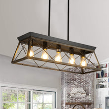 Cargar imagen en el visor de la galería, 31.5" Golden Black Farmhouse Chandelier Dining Room Rectangular Island Light Metal Chandelier