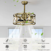 Load image into Gallery viewer, 20'' Small size ceiling fan with kit ,5 ABS blades Antique brown decorate ceiling fan light with Remote control for bedroom