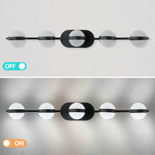 Load image into Gallery viewer, 35.4" Modern Bathroom Black Mirror Light Wall Mounted Vanity Light Globe 5 Lights